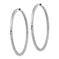 14K White Gold 1.35x 40mm Diamond-cut Square-Tube Endless Hoop Earrings view 2