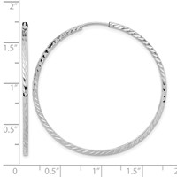 14K White Gold 1.35x 40mm Diamond-cut Square-Tube Endless Hoop Earrings view 4