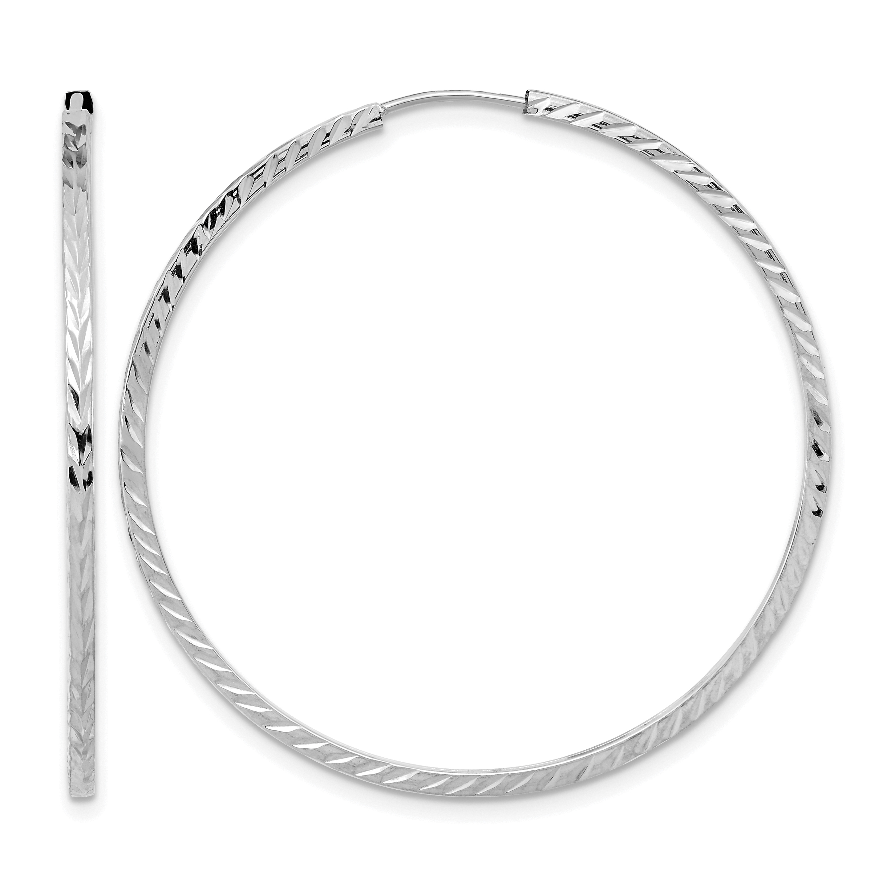 14k White Gold Diamond-cut Square Tube Endless Hoop Earrings (TF999W)