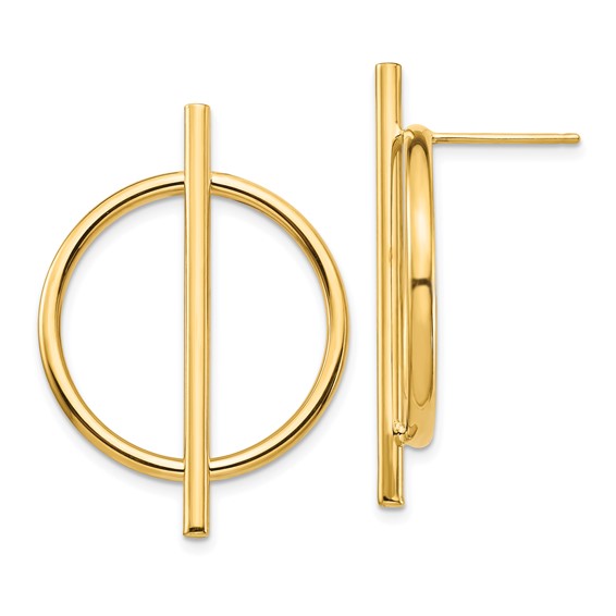 14K Circle & Bar Post Earrings