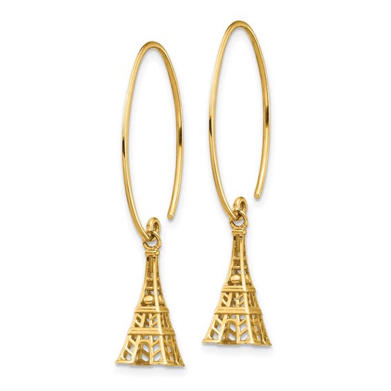 14K 3-D Eiffel Tower Dangle Wire Threader Earrings