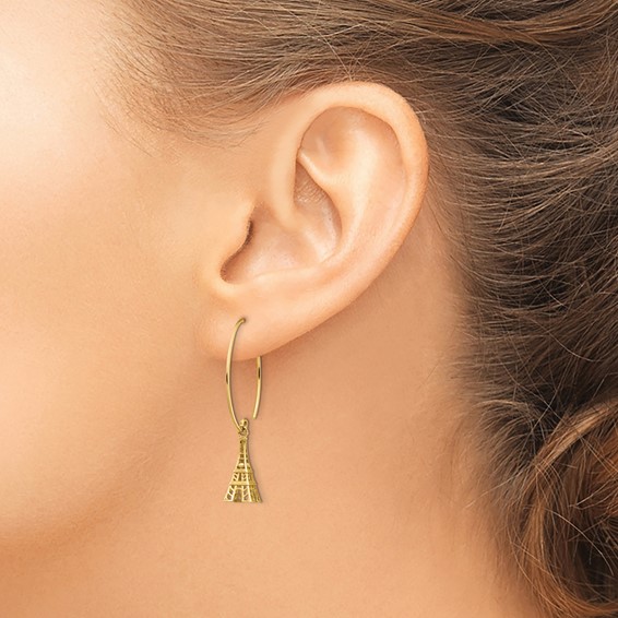 14K 3-D Eiffel Tower Dangle Wire Threader Earrings