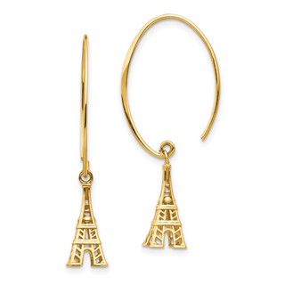 14K 3-D Eiffel Tower Dangle Wire Threader Earrings