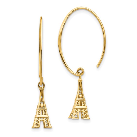 14K 3-D Eiffel Tower Dangle Wire Threader Earrings