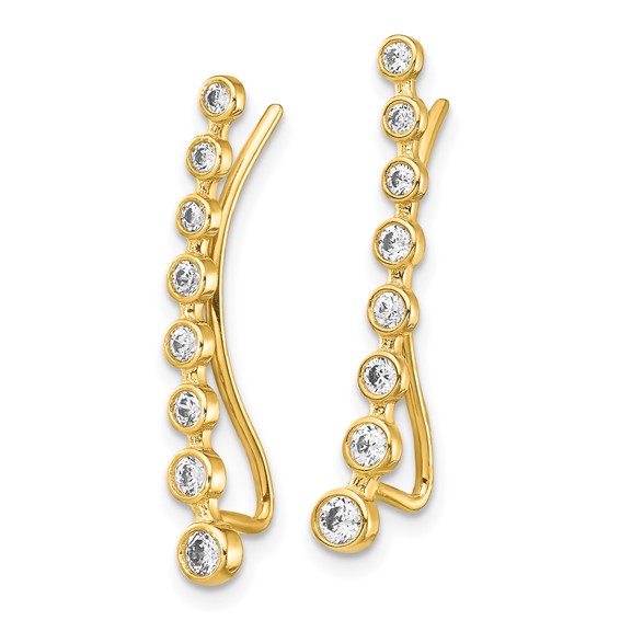 14K Bezel-set CZ Ear Climber Earrings