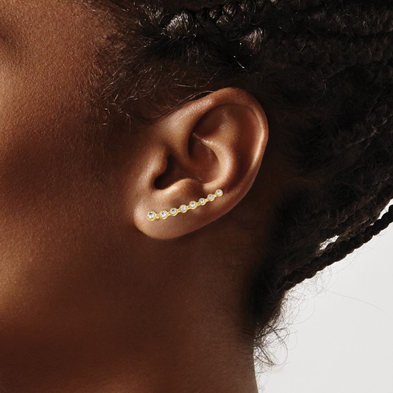 14K Bezel-set CZ Ear Climber Earrings