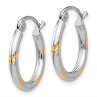 14K White Gold and Yellow Rhodium D C Hoop Earrings view 2