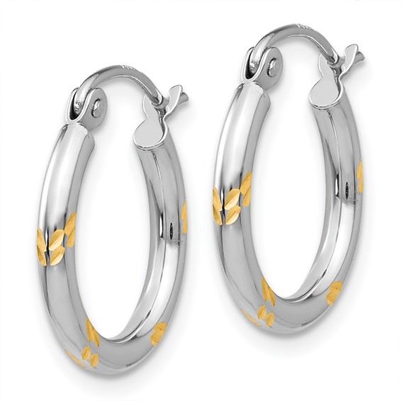 2mm Gold with Yellow Rhodium Hoop Earrings