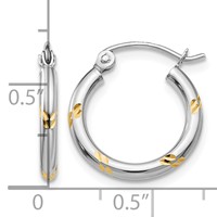 14K White Gold and Yellow Rhodium D C Hoop Earrings view 4