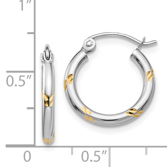 2mm Gold with Yellow Rhodium Hoop Earrings