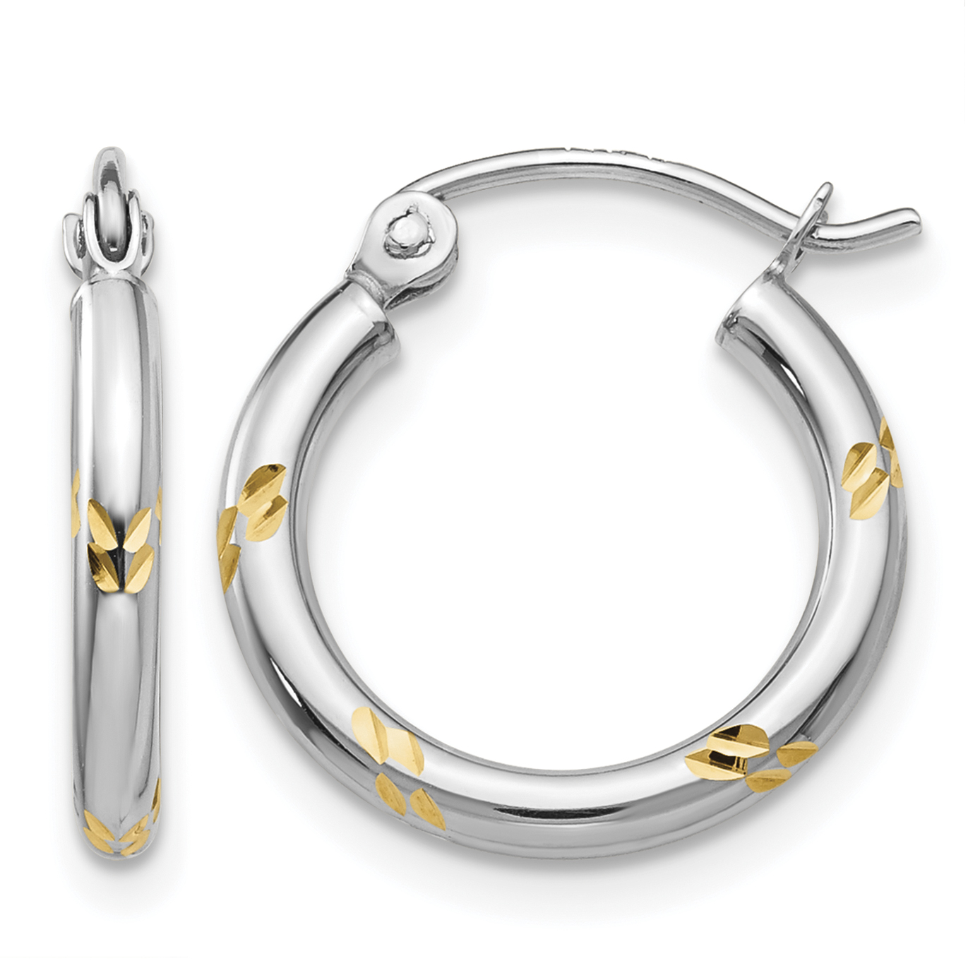 14k White Gold and Yellow Rhodium D/C Hoop Earrings (TH187)