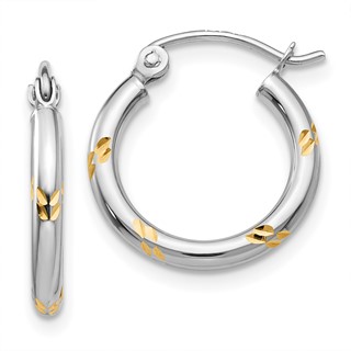2mm Gold with Yellow Rhodium Hoop Earrings