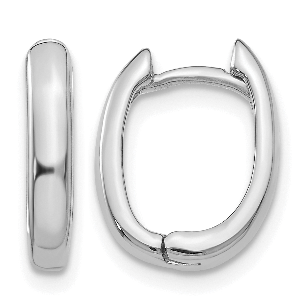 14k White Gold Oval Hinged Hoop Earrings (TH269)