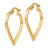 14K Yellow Gold Polished 2mm Heart Hoop Earrings view 2