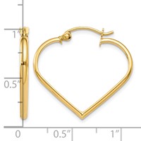 14K Yellow Gold Polished 2mm Heart Hoop Earrings view 4