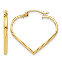 14K Yellow Gold Polished 2mm Heart Hoop Earrings view 1