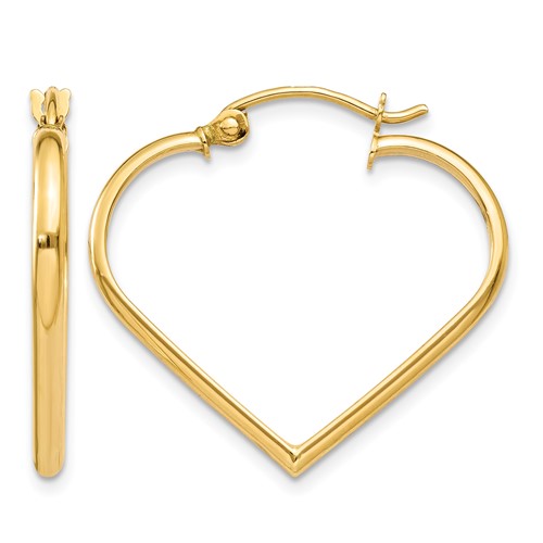 14K Yellow Gold Polished 2mm Heart Hoop Earrings