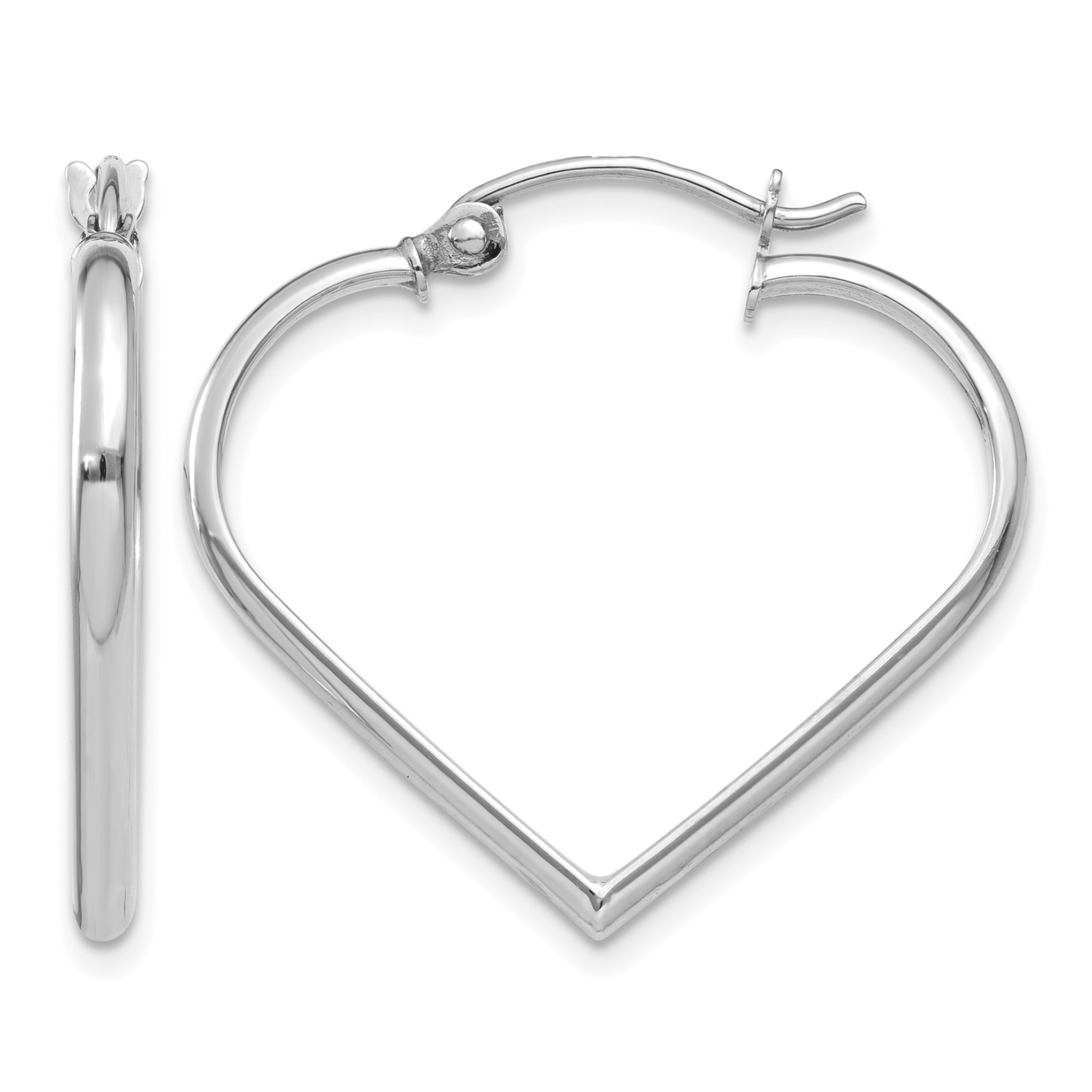 14k White Gold 2mm Heart Hoop Earrings (TH288)