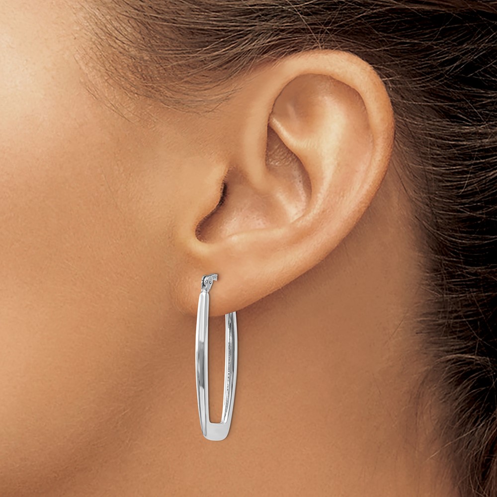 14k White Gold Polished 2.25mm Rectangle Hoop Earrings (TH291)