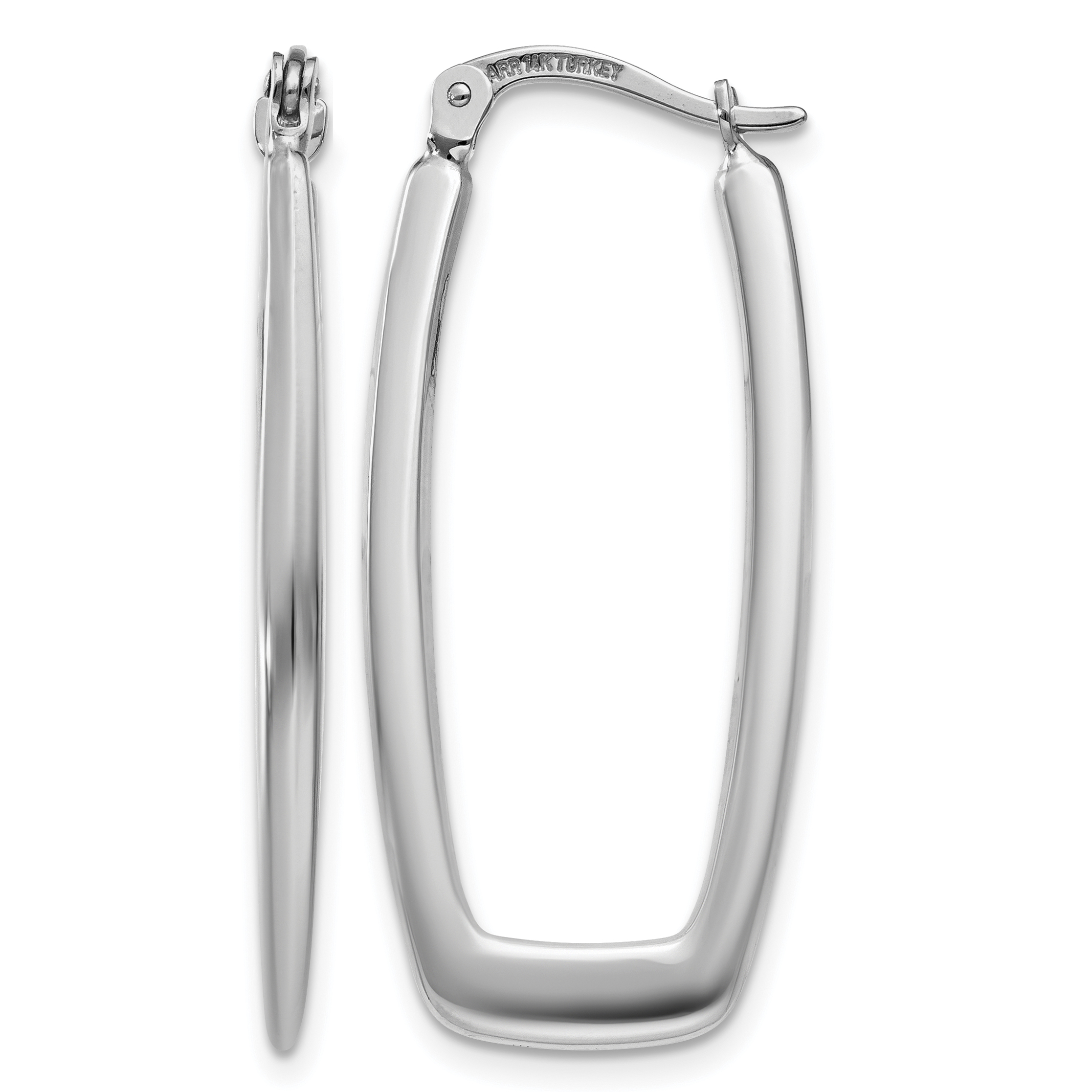 14k White Gold Polished 2.25mm Rectangle Hoop Earrings (TH291)