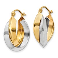 14K Two-tone Polished Knife-edge Double Hoop Earrings view 2