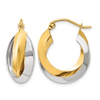 14K Two-tone Polished Knife-edge Double Hoop Earrings view 1
