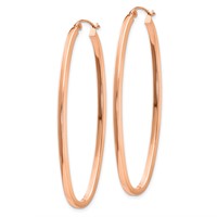 14K Rose Gold 2x53mm Polished Square-Tube Oval Hoop Earrings view 2