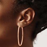 14K Rose Gold 2x53mm Polished Square-Tube Oval Hoop Earrings view 3