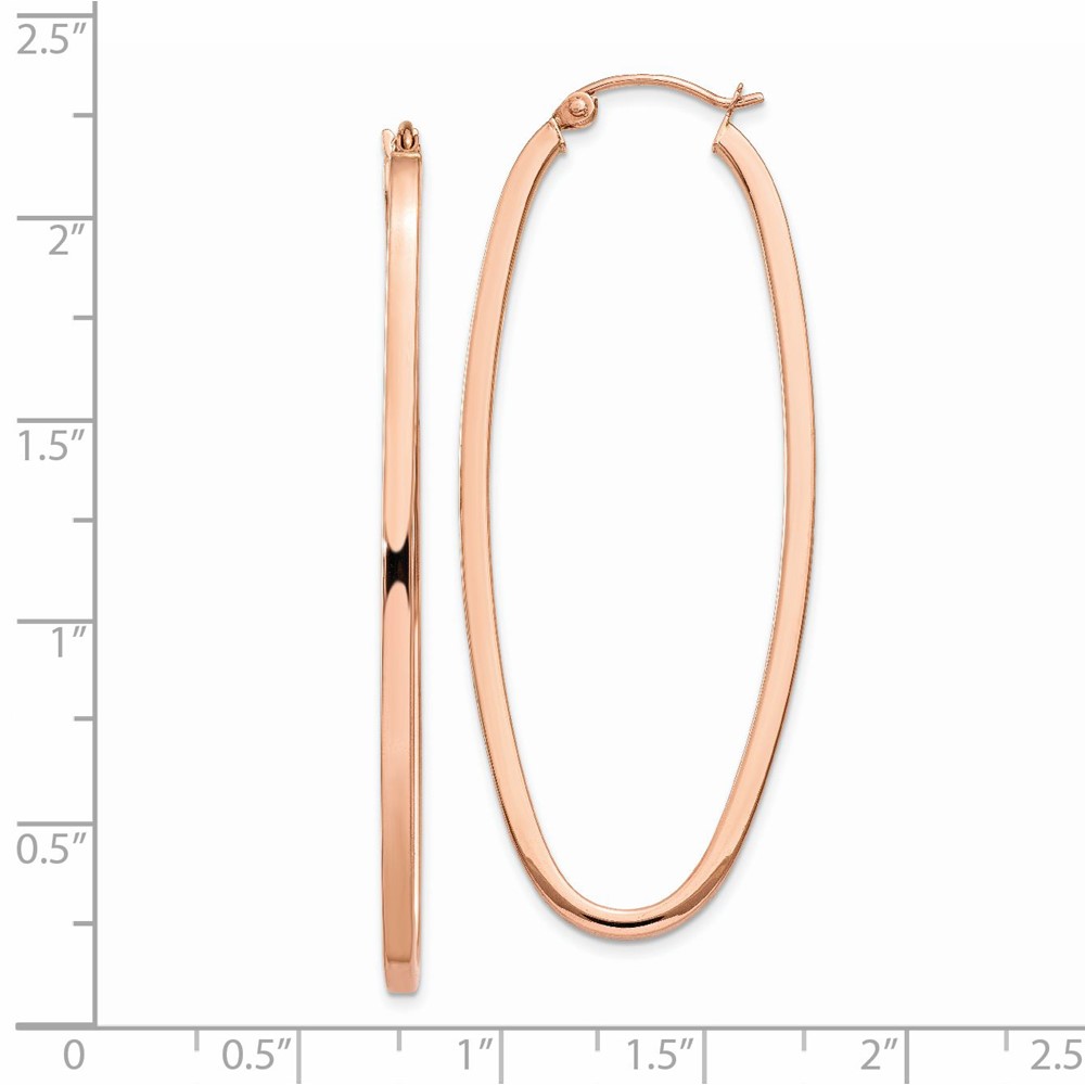 14k Rose 2mm Square Tube Oval Hoop Earrings (TH503)