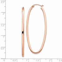 14K Rose Gold 2x53mm Polished Square-Tube Oval Hoop Earrings view 4