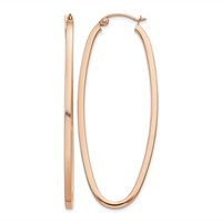 14K Rose Gold 2x53mm Polished Square-Tube Oval Hoop Earrings view 1