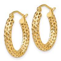 14K Yellow Gold Mesh Hoop Earrings view 2