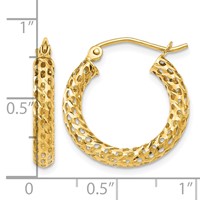 14K Yellow Gold Mesh Hoop Earrings view 4