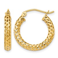 14K Yellow Gold Mesh Hoop Earrings view 1