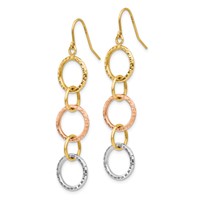 14K Tri-Color Diamond-Cut Circles Dangle French Hook Earrings view 2