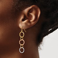 14K Tri-Color Diamond-Cut Circles Dangle French Hook Earrings view 3