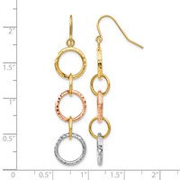 14K Tri-Color Diamond-Cut Circles Dangle French Hook Earrings view 4