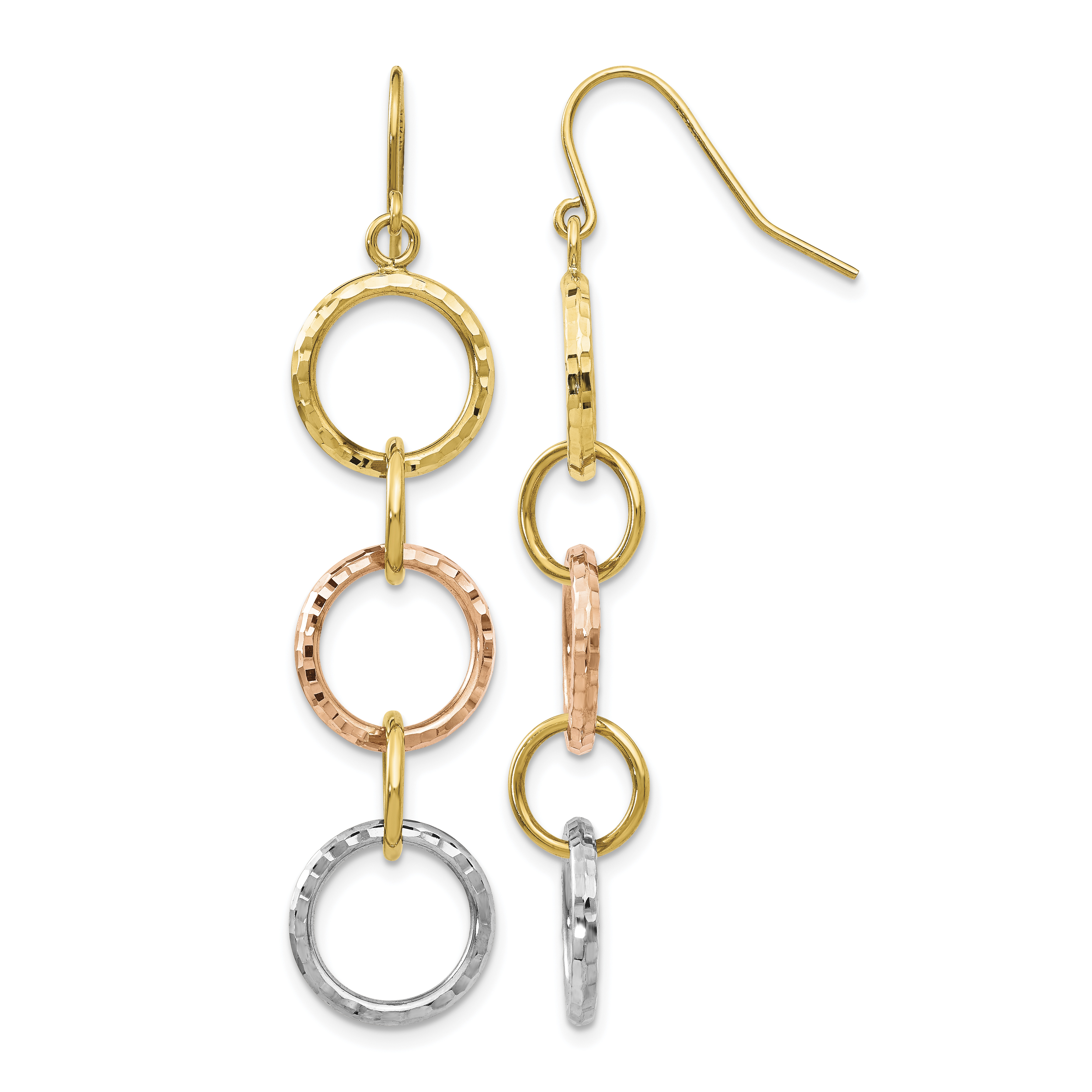 14k Tri-Color Diamond Cut Circle Dangle Earrings (TH521)