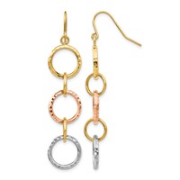 14K Tri-Color Diamond-Cut Circles Dangle French Hook Earrings view 1