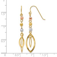 14K Tri-Color Diamond-cut Bead Oval Dangle French Hook Earrings view 4