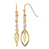 14K Tri-Color Diamond-cut Bead Oval Dangle French Hook Earrings view 1