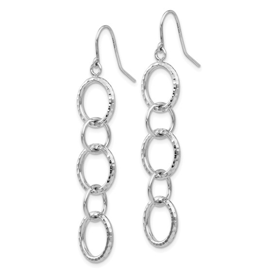 14k White Gold Diamond-cut Circles Dangle French Hook Earrings