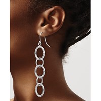 14K White Gold Diamond-cut Circles Dangle French Hook Earrings view 3