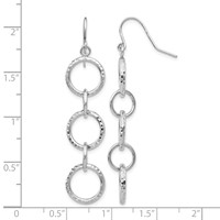 14K White Gold Diamond-cut Circles Dangle French Hook Earrings view 4