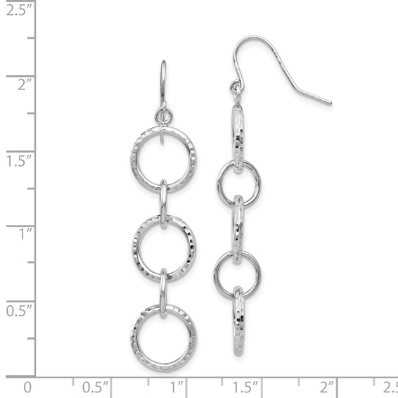 14k White Gold Diamond-cut Circles Dangle French Hook Earrings