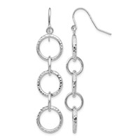 14K White Gold Diamond-cut Circles Dangle French Hook Earrings view 1