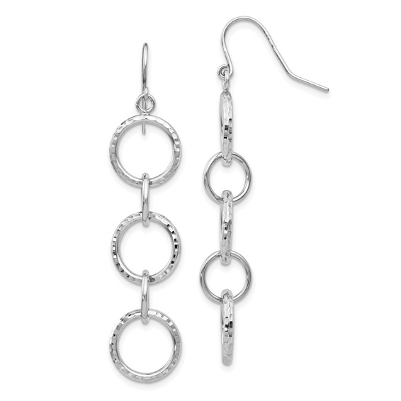 14k White Gold Diamond-cut Circles Dangle French Hook Earrings