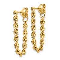 14K Yellow Gold Polished 2.5mm Hollow Rope Chain Dangle Post Earrings view 2
