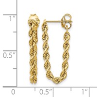 14K Yellow Gold Polished 2.5mm Hollow Rope Chain Dangle Post Earrings view 4