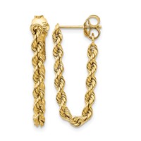 14K Yellow Gold Polished 2.5mm Hollow Rope Chain Dangle Post Earrings view 1